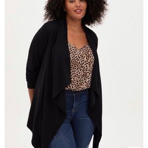 Torrid Size 1 Black Studio Ponte Drape Cardigan Blazer very stretchy